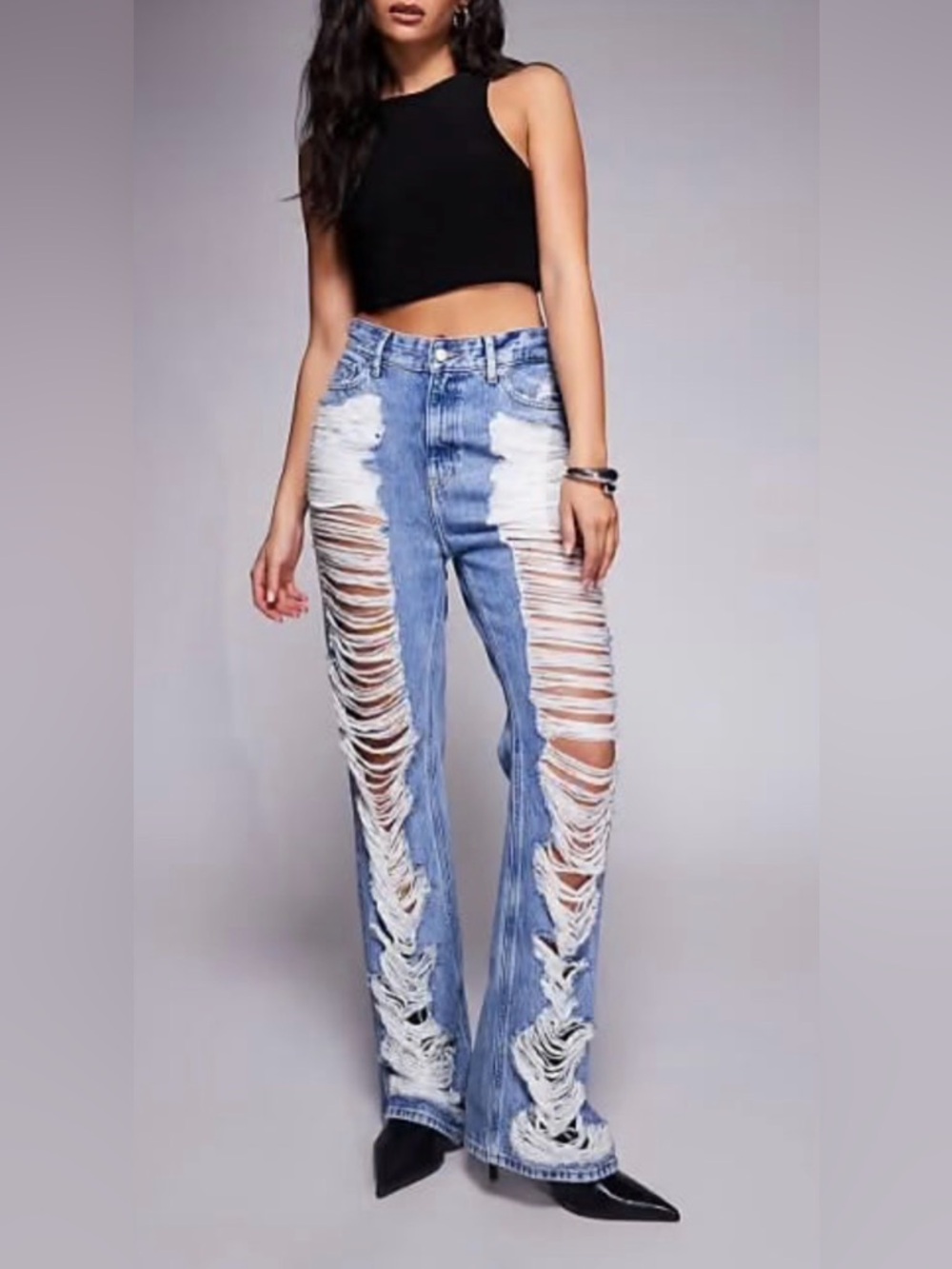 GOOD AMERICAN High-Rise Distressed Women’s Jeans - Light Blue